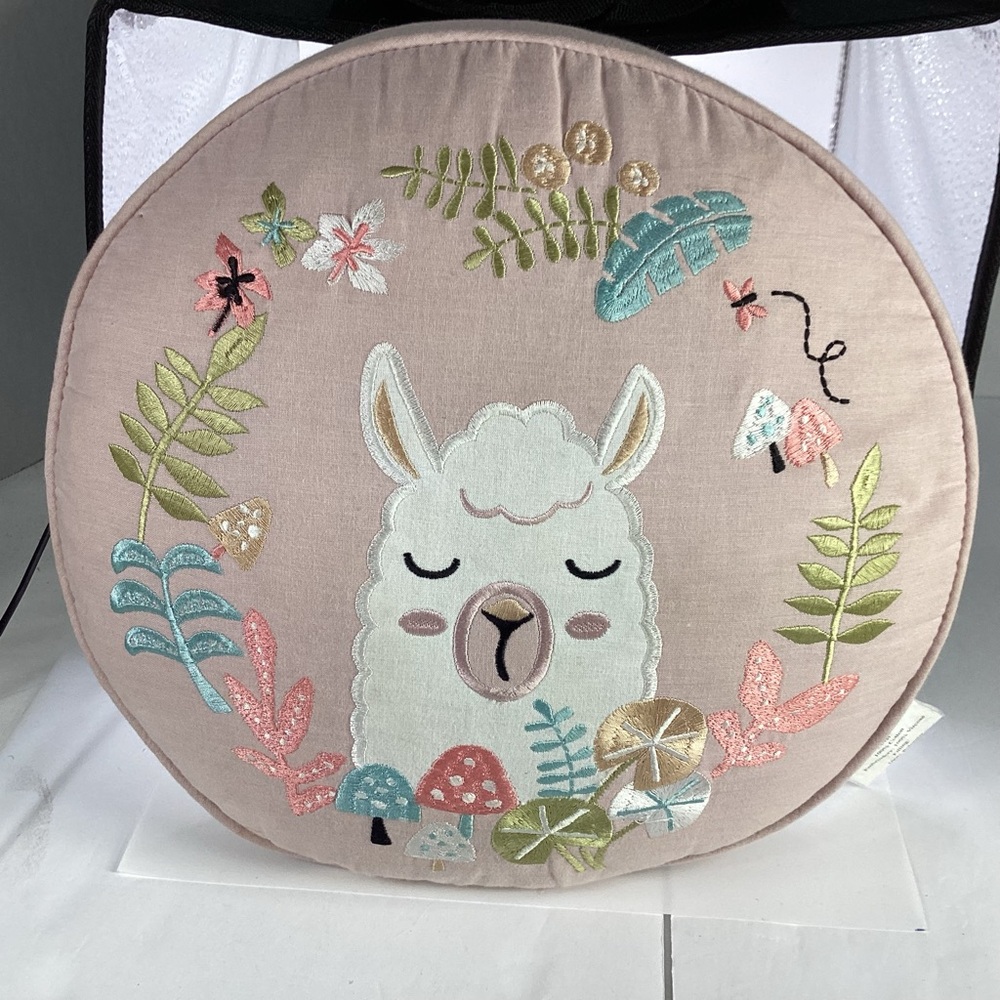 Embroidered Llama Decorative Pillow - Pink